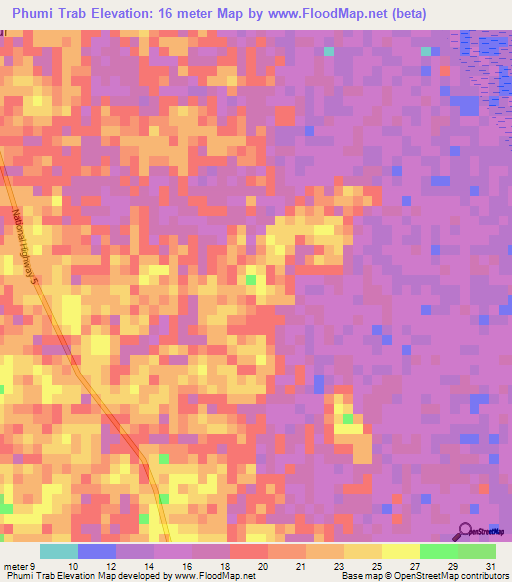 Phumi Trab,Cambodia Elevation Map