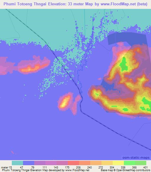 Phumi Totoeng Thngai,Cambodia Elevation Map