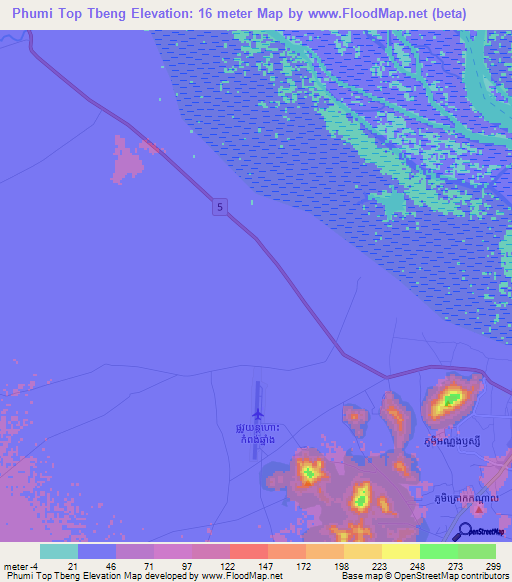Phumi Top Tbeng,Cambodia Elevation Map