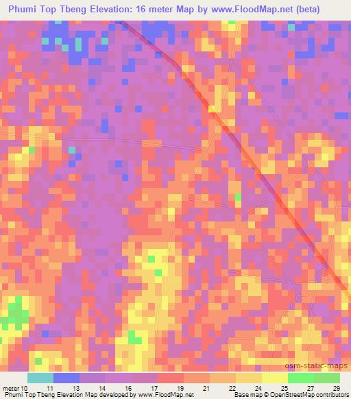 Phumi Top Tbeng,Cambodia Elevation Map