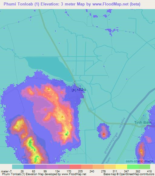 Phumi Tonloab (1),Cambodia Elevation Map