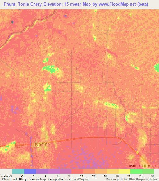 Phumi Tonle Chrey,Cambodia Elevation Map