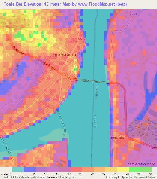 Tonle Bet,Cambodia Elevation Map