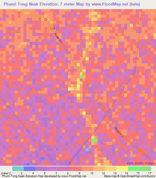 Phumi Tong Neak,Cambodia Elevation Map