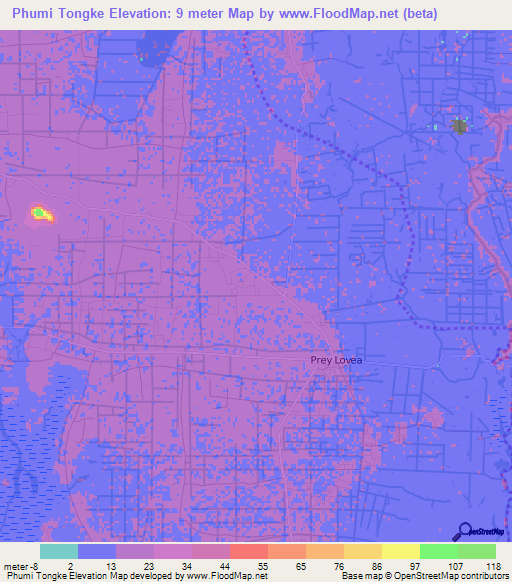 Phumi Tongke,Cambodia Elevation Map