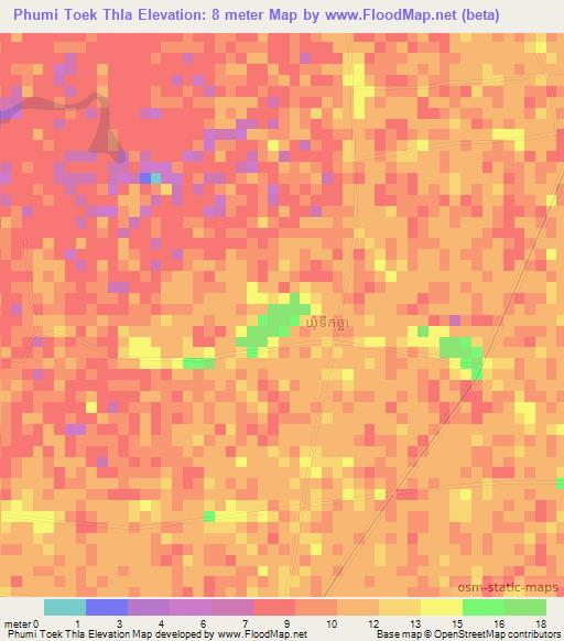 Phumi Toek Thla,Cambodia Elevation Map