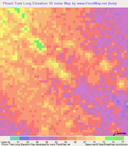 Phumi Toek Long,Cambodia Elevation Map