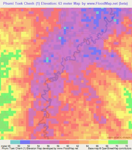 Phumi Toek Chenh (1),Cambodia Elevation Map