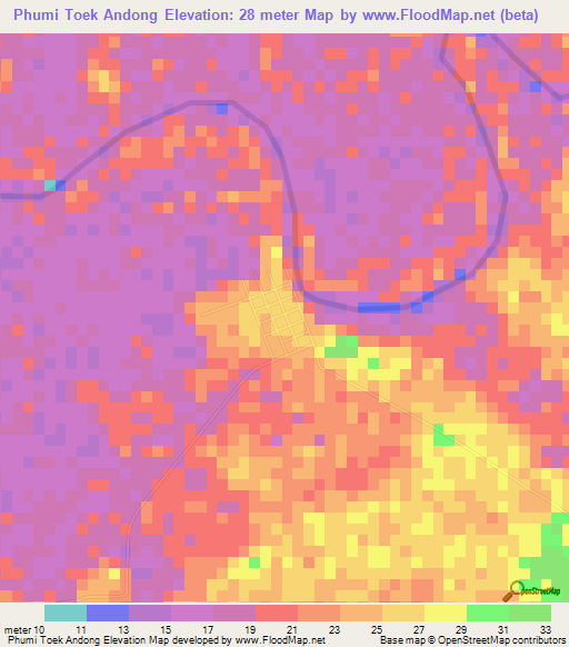 Phumi Toek Andong,Cambodia Elevation Map