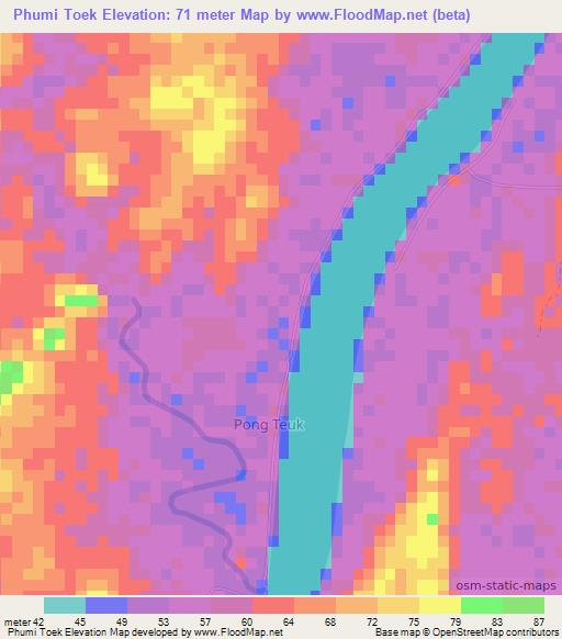 Phumi Toek,Cambodia Elevation Map