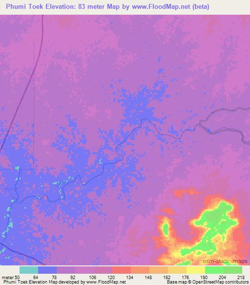 Phumi Toek,Cambodia Elevation Map