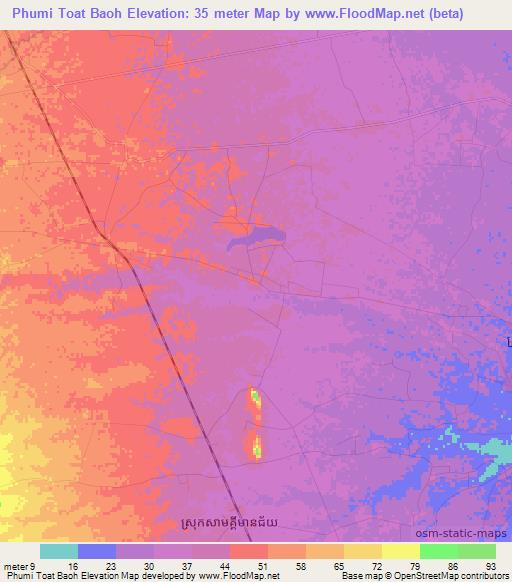 Phumi Toat Baoh,Cambodia Elevation Map