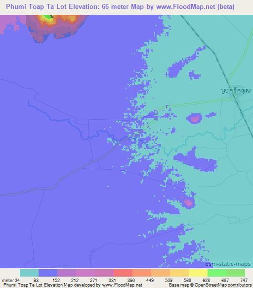Phumi Toap Ta Lot,Cambodia Elevation Map