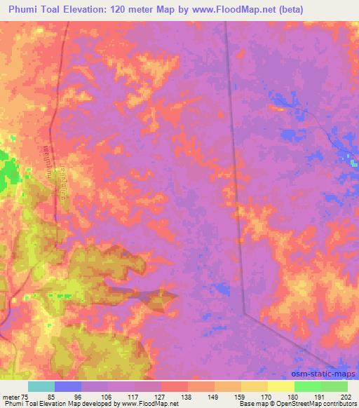 Phumi Toal,Cambodia Elevation Map