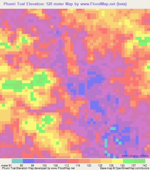 Phumi Toal,Cambodia Elevation Map