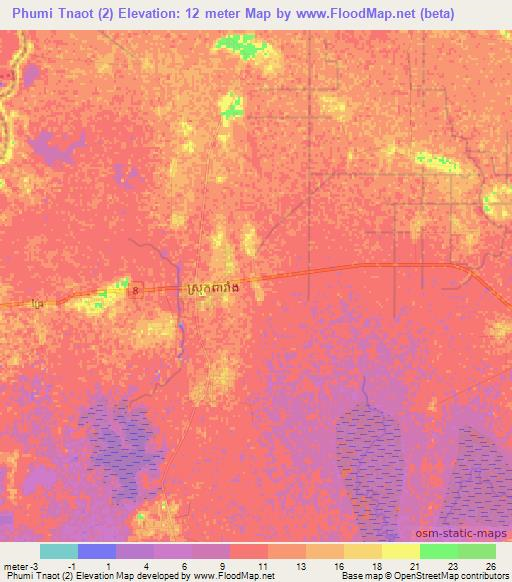 Phumi Tnaot (2),Cambodia Elevation Map