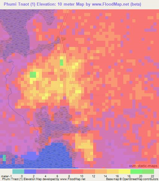 Phumi Tnaot (1),Cambodia Elevation Map