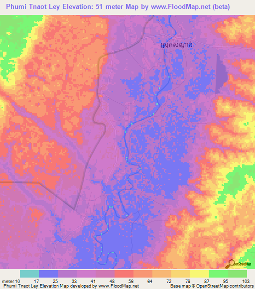 Phumi Tnaot Ley,Cambodia Elevation Map