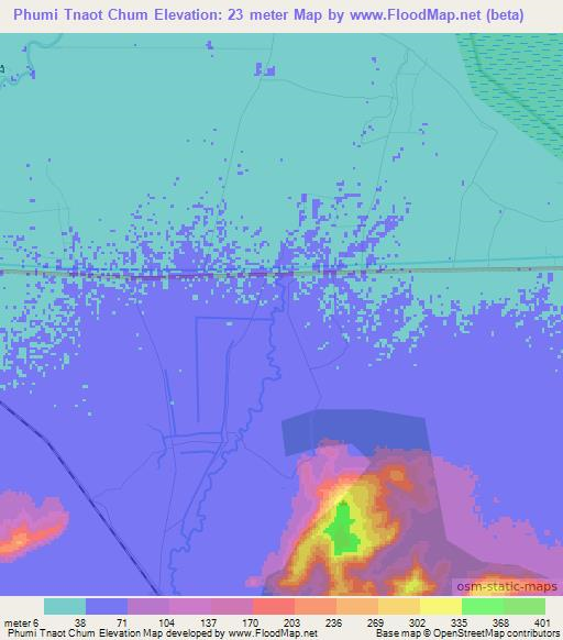 Phumi Tnaot Chum,Cambodia Elevation Map