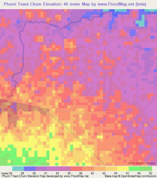 Phumi Tnaot Chum,Cambodia Elevation Map