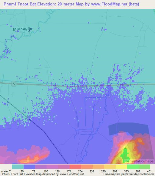 Phumi Tnaot Bat,Cambodia Elevation Map