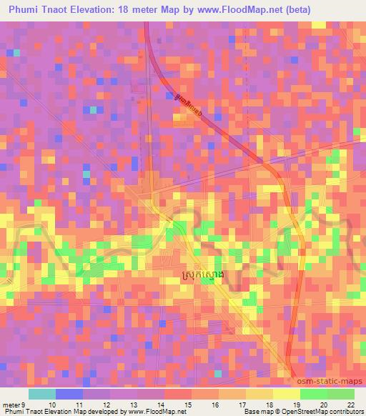 Phumi Tnaot,Cambodia Elevation Map