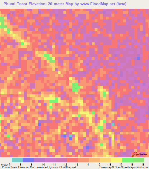 Phumi Tnaot,Cambodia Elevation Map