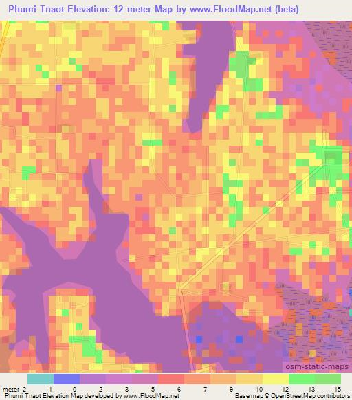 Phumi Tnaot,Cambodia Elevation Map