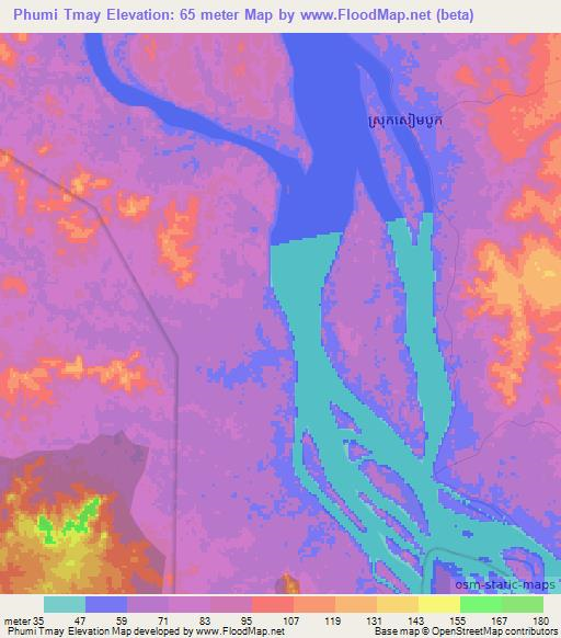 Phumi Tmay,Cambodia Elevation Map