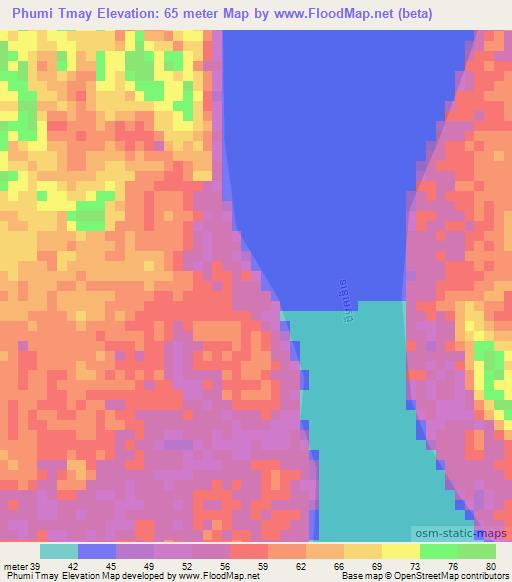 Phumi Tmay,Cambodia Elevation Map