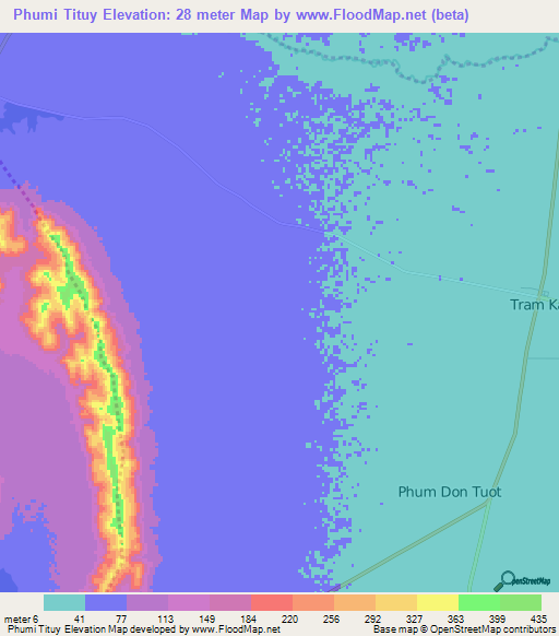 Phumi Tituy,Cambodia Elevation Map