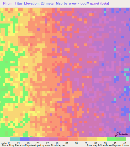 Phumi Tituy,Cambodia Elevation Map