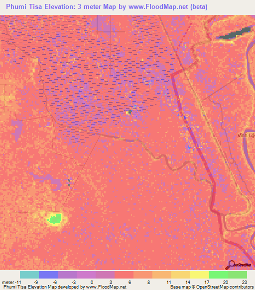 Phumi Tisa,Cambodia Elevation Map