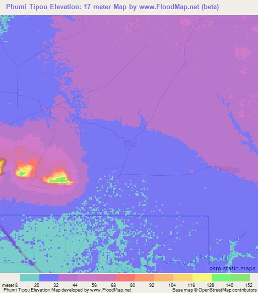 Phumi Tipou,Cambodia Elevation Map