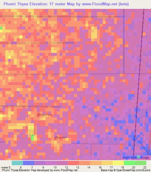 Phumi Thyea,Cambodia Elevation Map