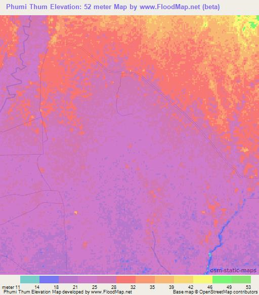 Phumi Thum,Cambodia Elevation Map