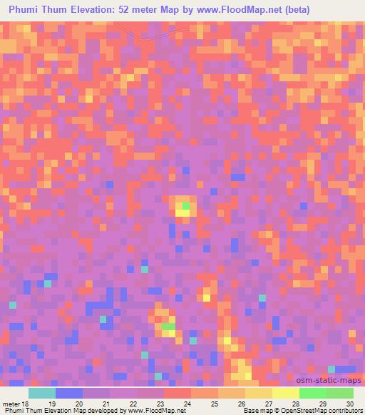 Phumi Thum,Cambodia Elevation Map