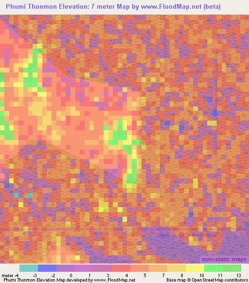 Phumi Thonmon,Cambodia Elevation Map