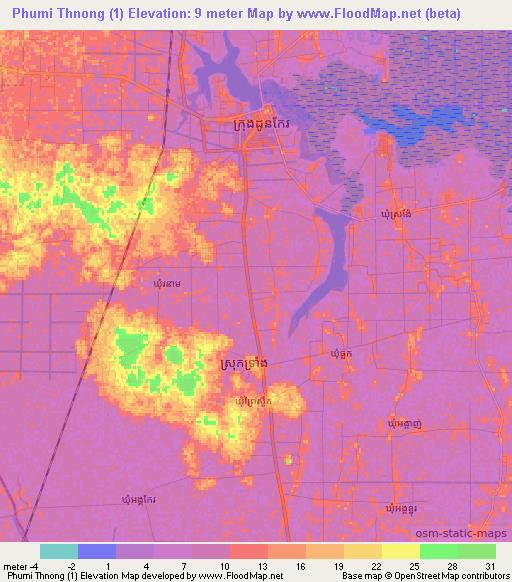 Phumi Thnong (1),Cambodia Elevation Map