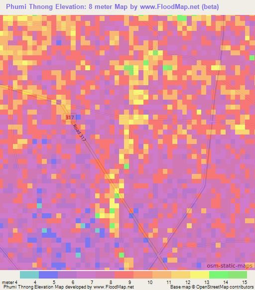 Phumi Thnong,Cambodia Elevation Map