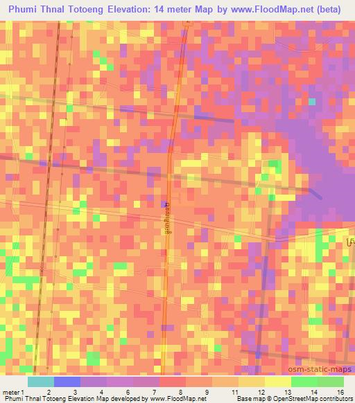 Phumi Thnal Totoeng,Cambodia Elevation Map