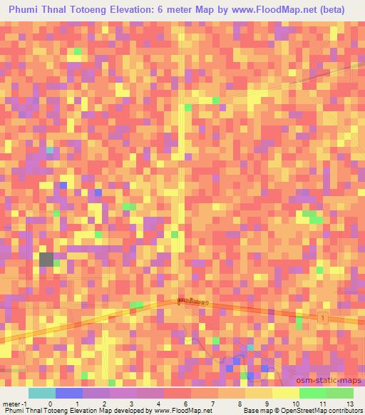 Phumi Thnal Totoeng,Cambodia Elevation Map