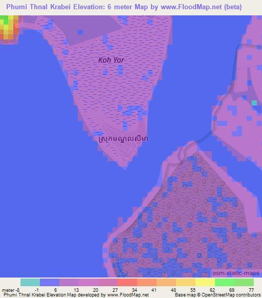 Phumi Thnal Krabei,Cambodia Elevation Map