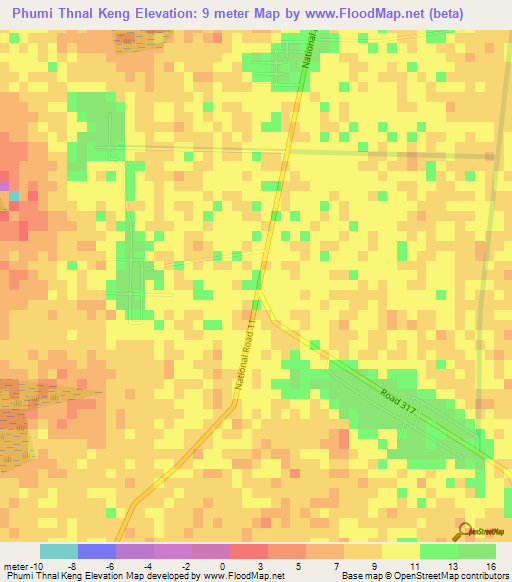 Phumi Thnal Keng,Cambodia Elevation Map