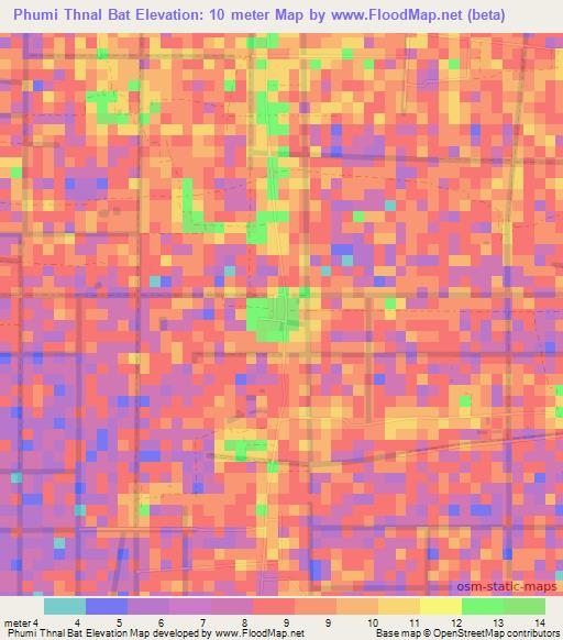 Phumi Thnal Bat,Cambodia Elevation Map