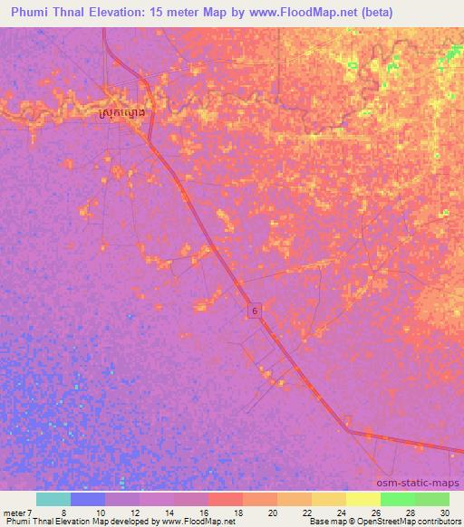 Phumi Thnal,Cambodia Elevation Map