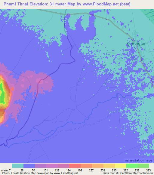 Phumi Thnal,Cambodia Elevation Map