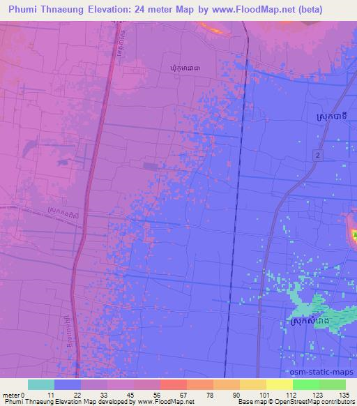 Phumi Thnaeung,Cambodia Elevation Map