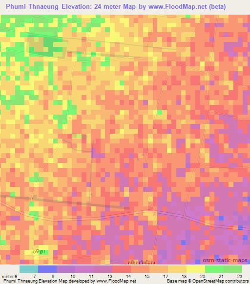 Phumi Thnaeung,Cambodia Elevation Map