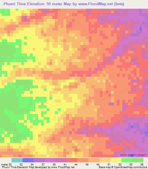 Phumi Thna,Cambodia Elevation Map